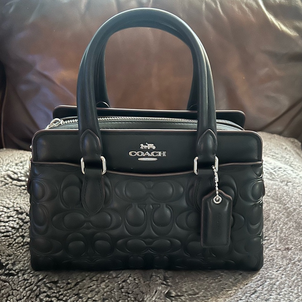 Embossed Coach Black Satchel Bag